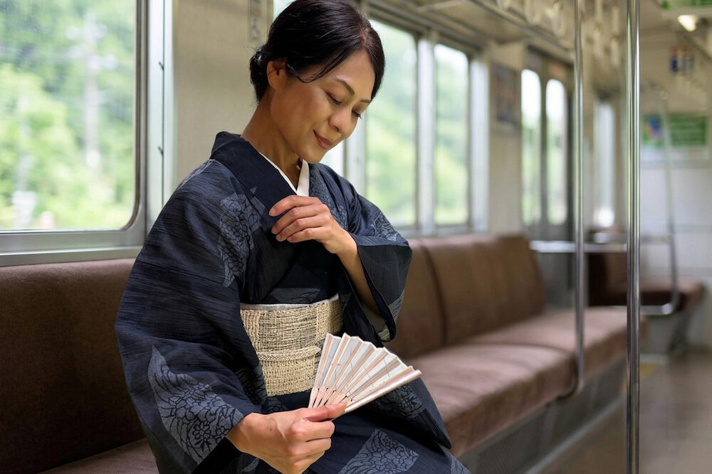 着物のときの、電車と階段での所作。