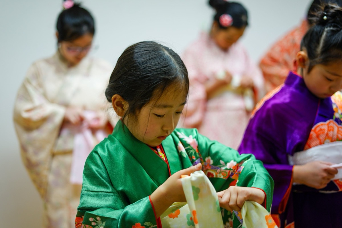 親子きもの教室の様子